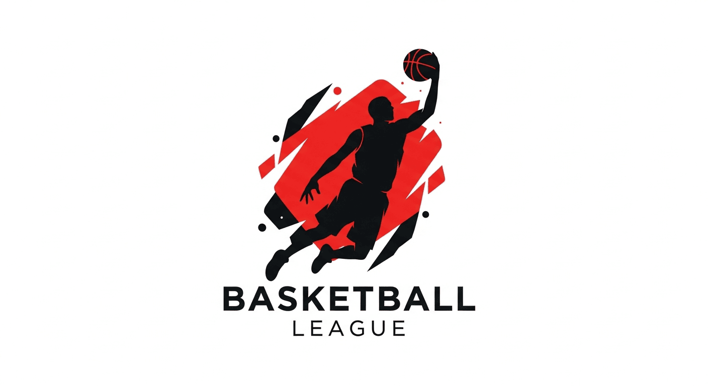 Modern red-black basketball logo with player silhouette