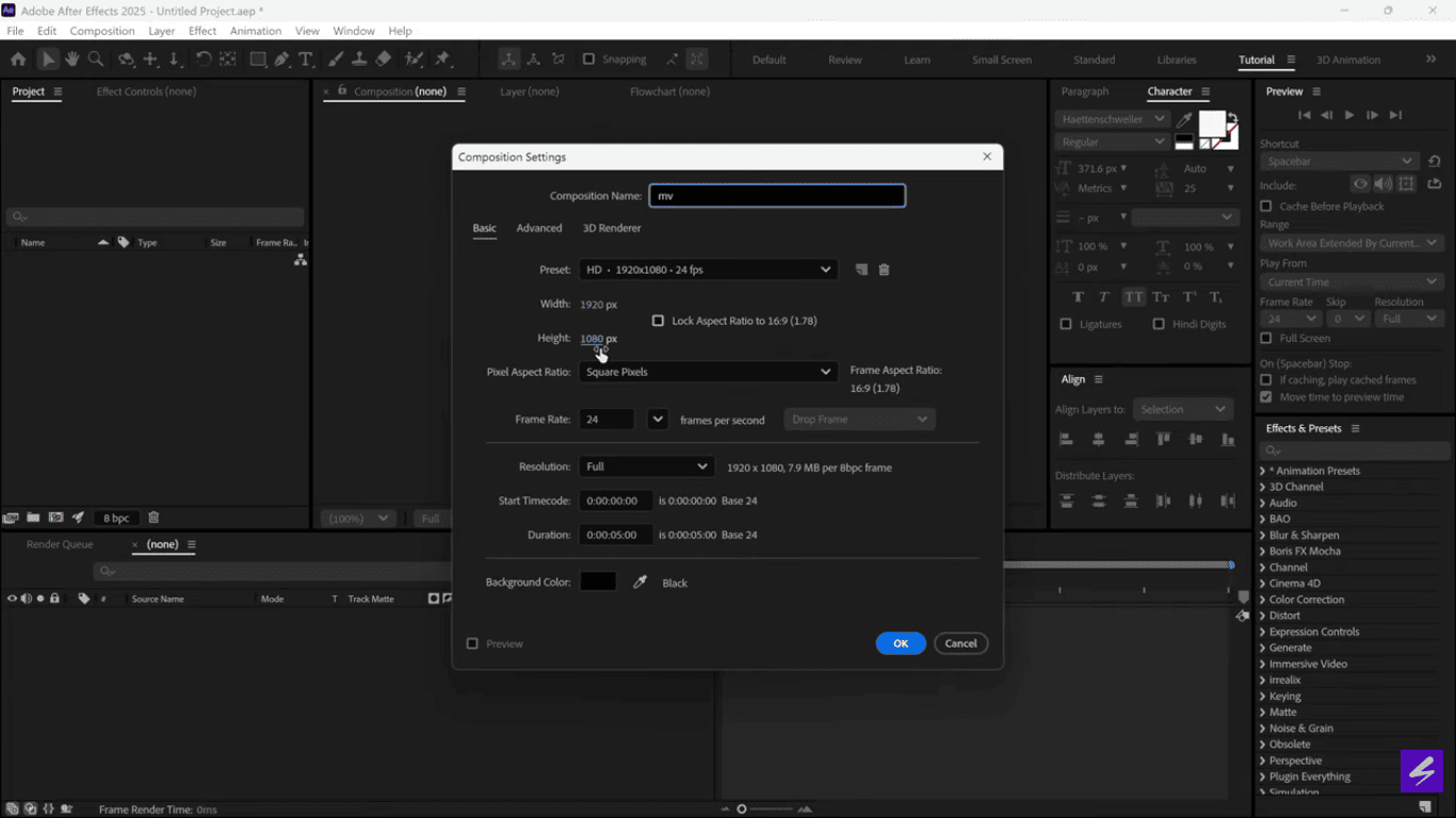 Creating a New Composition