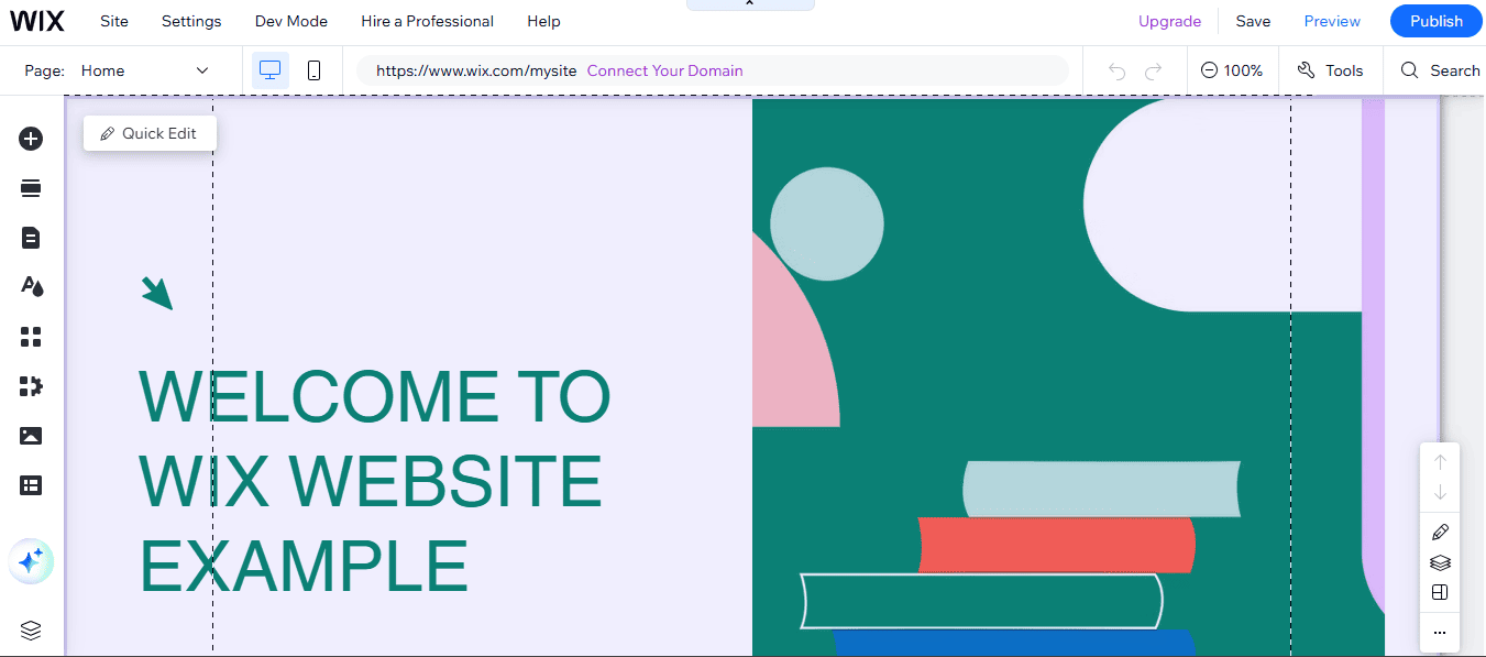 Wix website editor interface