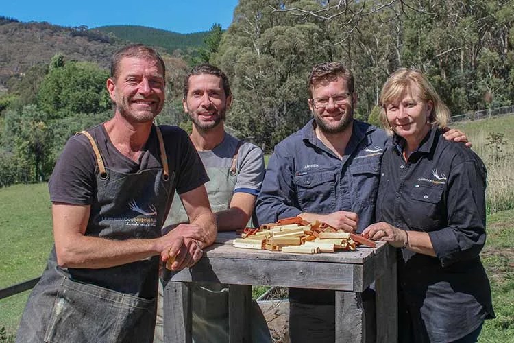 Leatherwood Bespoke Rosin staff-Carl Plaisted, left, Eden Plaisted, Andrew Baker, and Emma Quirk-Baker