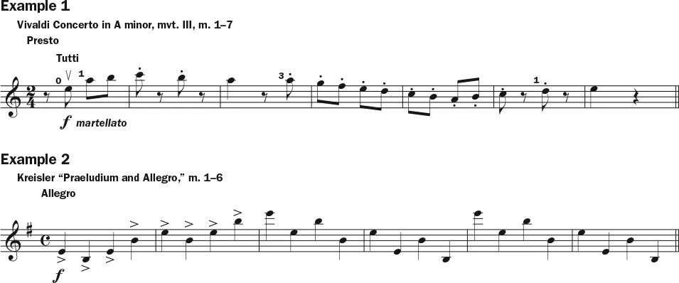 Martele bowing technique examples 1–2