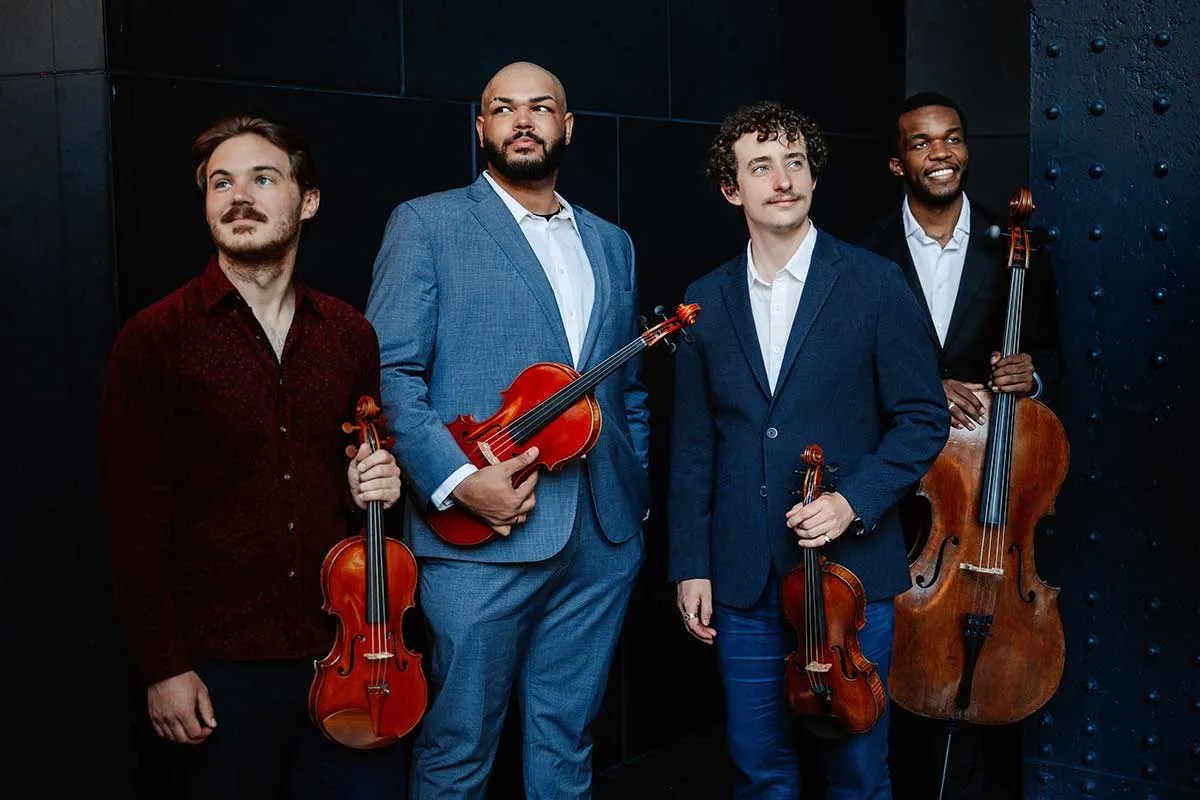 Isidore String Quartet: Adrian Steele, left, Devin Moore, Phoenix Avalon, and Joshua McClendon, Photo: Jiyang Chen
