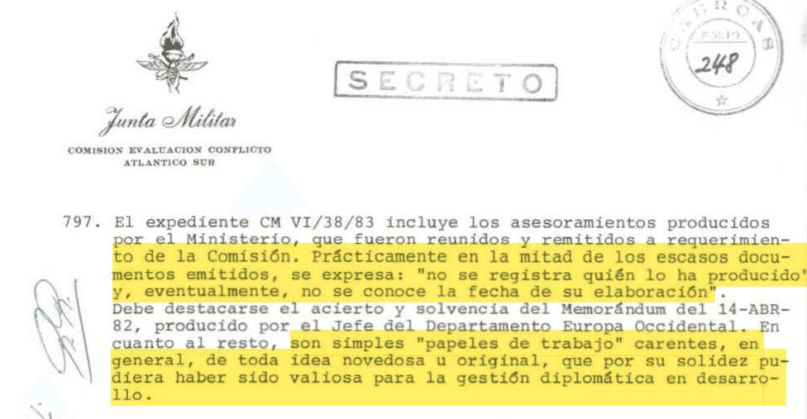 Guerra Malvinas, comunicaciones encubiertas a traves LA NACION, topo Costa Méndez, fecha de recuperación