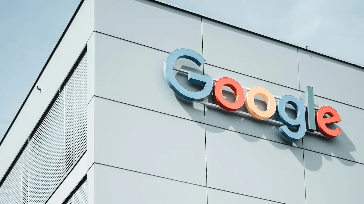 Google logo displayed on the exterior of a corporate office building, reflecting the company’s growing focus on artificial intelligence and talent strategy.