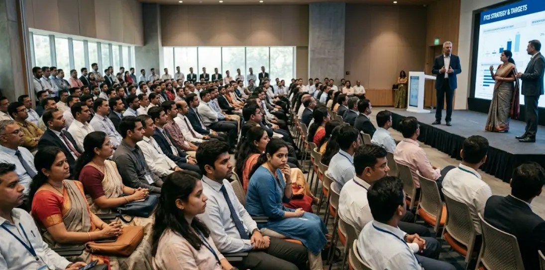 Employees sitting silently in a corporate meeting in India, reflecting workplace silence and hesitation to speak up