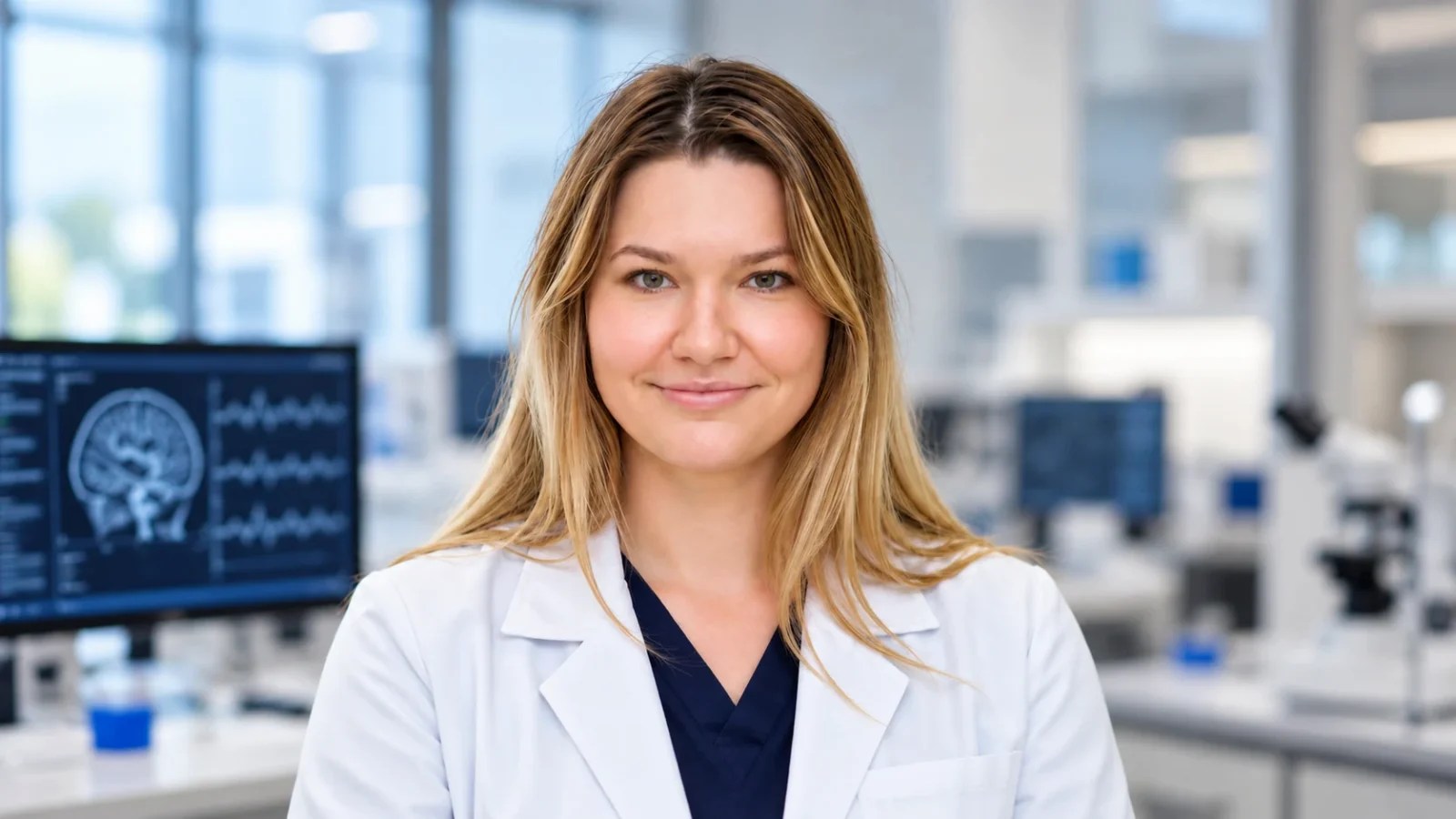 Ekaterina Drozhevskaia, Head of the Clinical Neurophysiology Unit at Khoula Hospital in Oman, wearing a white medical coat.