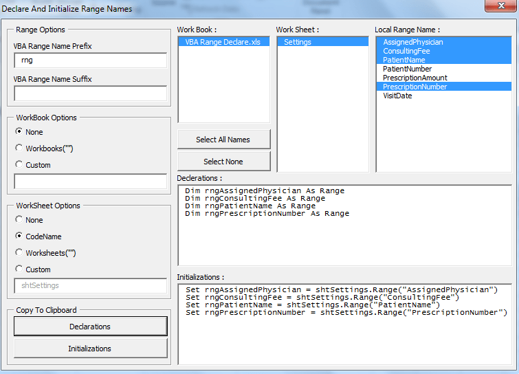 VBA Range Names Declare Assistant