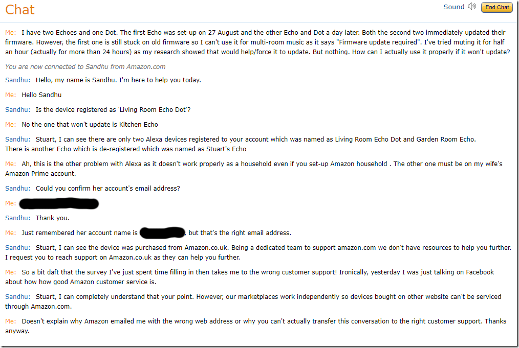 Amazon customer support chat transcript