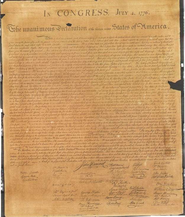 Original 1776 Declaration of Independence document held at the National Archives