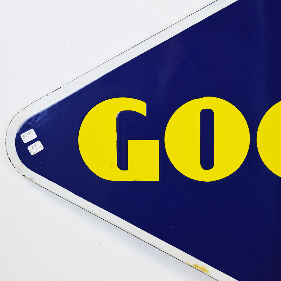 Goodyear Tires Double Sided Porcelain Sign Original Bracket 1940