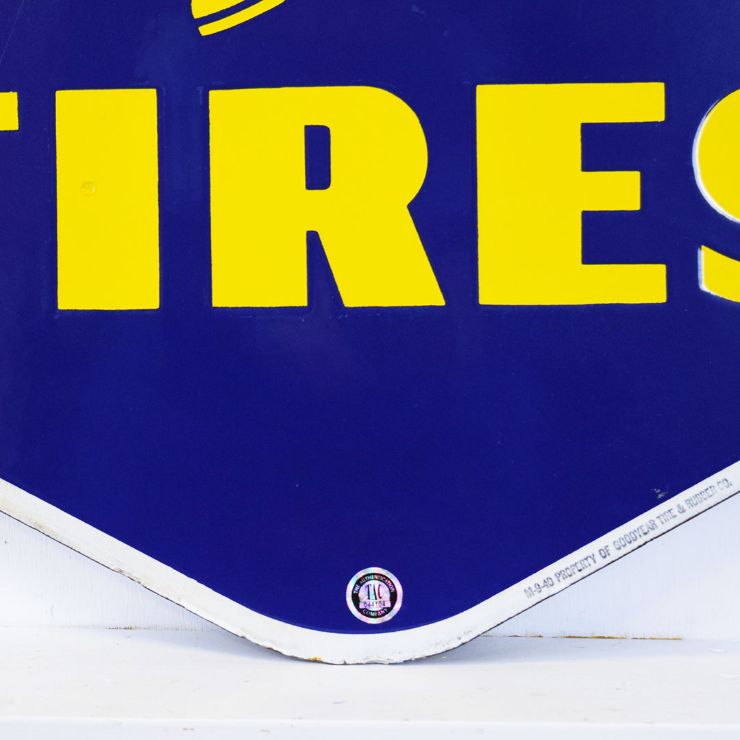 Goodyear Tires Double Sided Porcelain Sign Original Bracket 1940