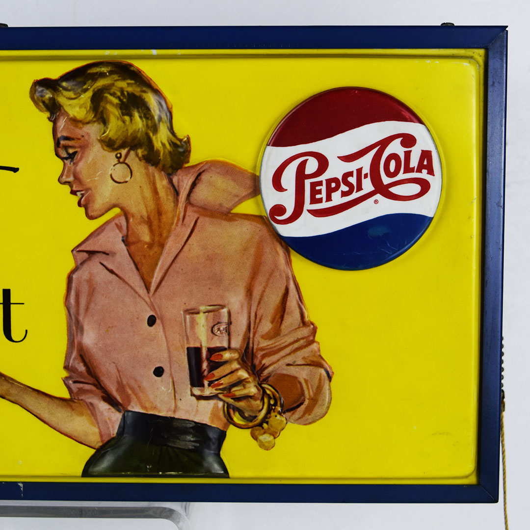 1980’s　Pepsi ライト　ディスプレイ　看板　ランプ　アメトイ　シェルフ Pepsi Cola The Light Refreshment Light Up Cabinet Sign - Discover