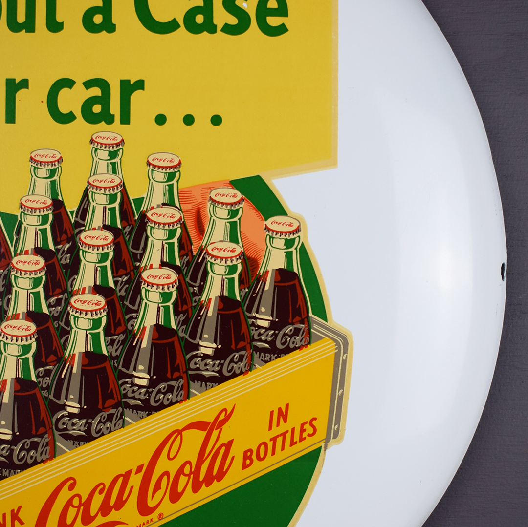 16 Inch White Coca Cola Button Sign Put A Case In Your Car
