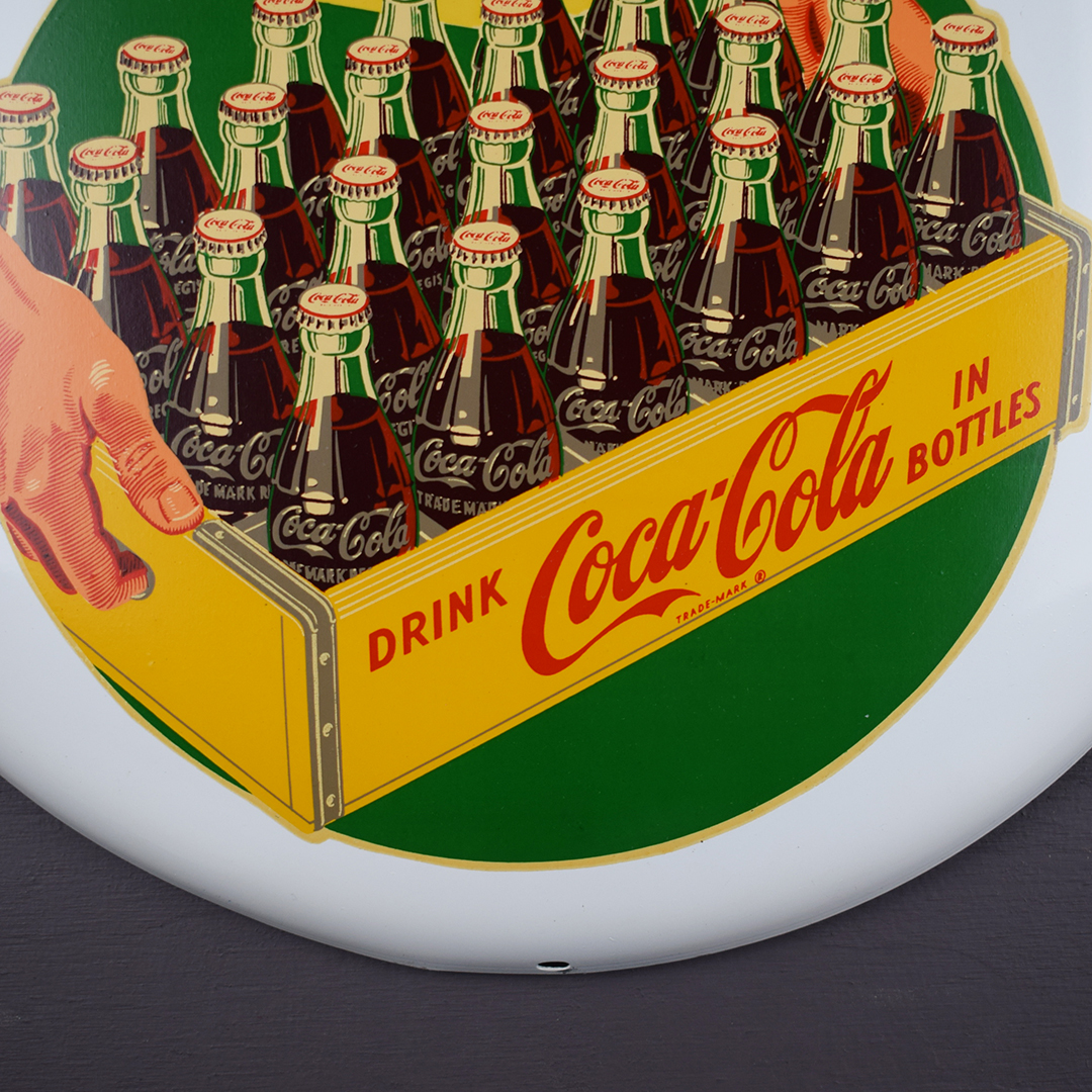 16 Inch White Coca Cola Button Sign Put A Case In Your Car