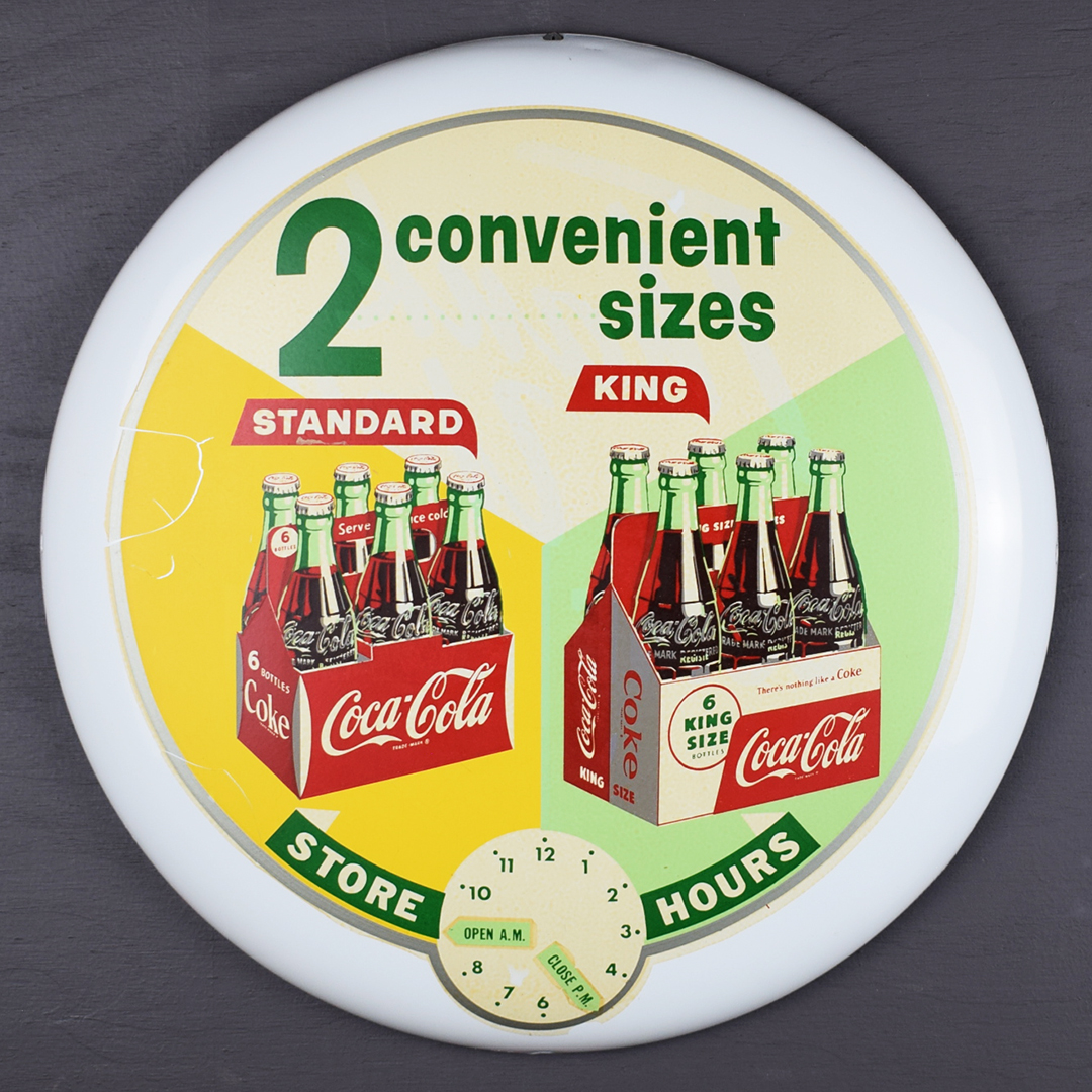 16 Inch White Coca Cola Button Sign 1950s Store Hours Decal