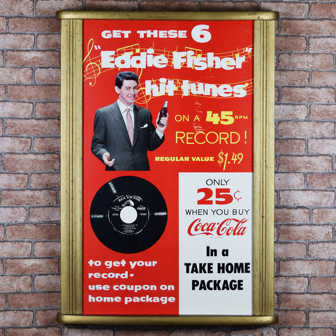 Coca Cola Greer Frame With Eddie Fisher 45 RPM Record Offer