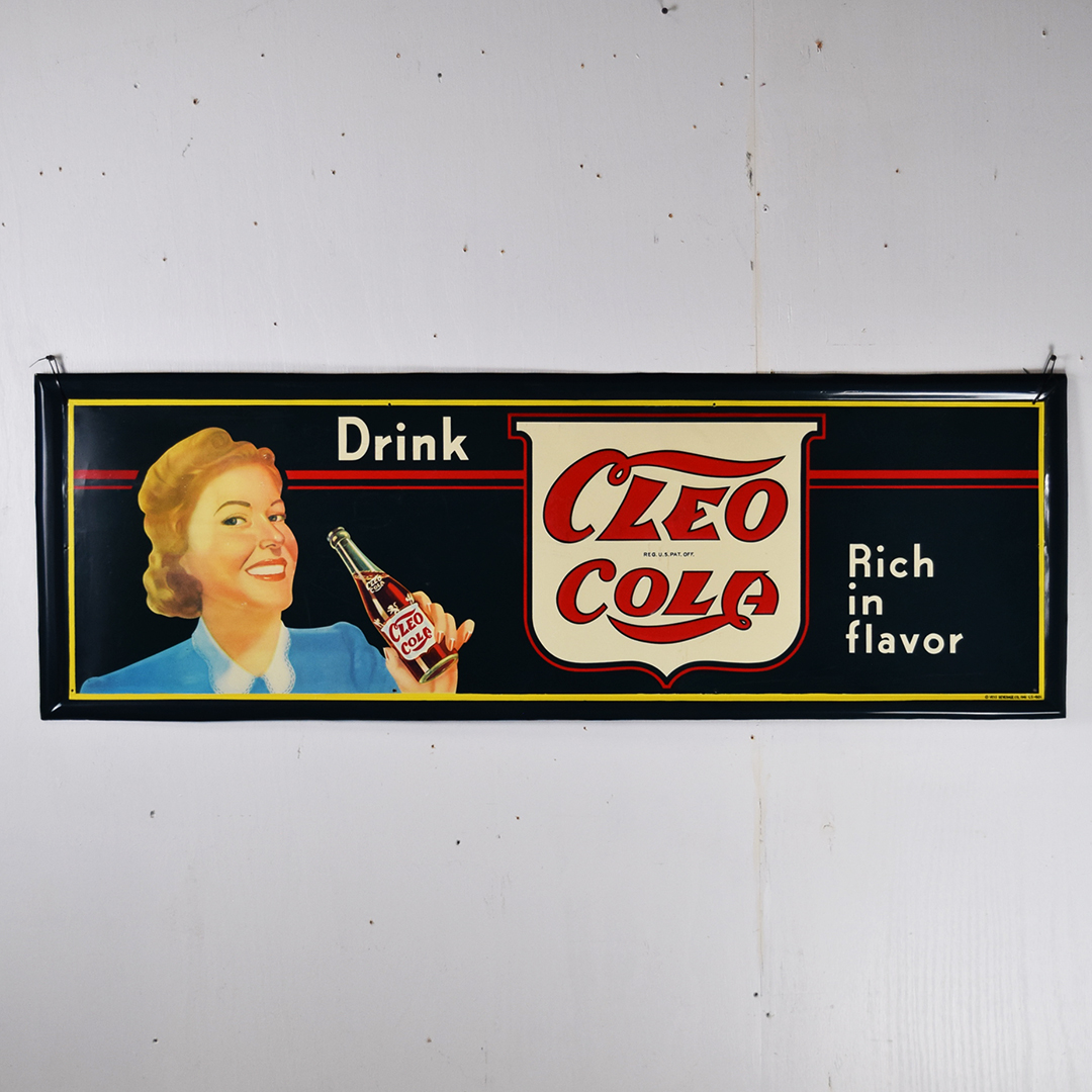 1941 Drink Cleo Cola Embossed Self Framed Tin Sign Vess Beverage