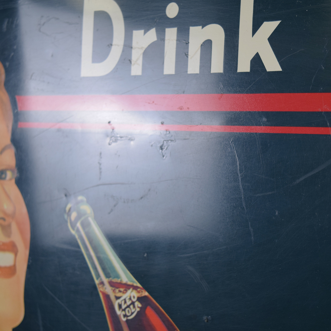 1941 Drink Cleo Cola Embossed Self Framed Tin Sign Vess Beverage