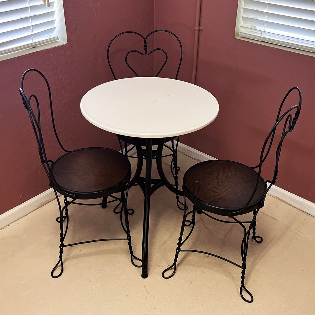 Round Marble Top Soda Fountain Table & Sweetheart Chairs