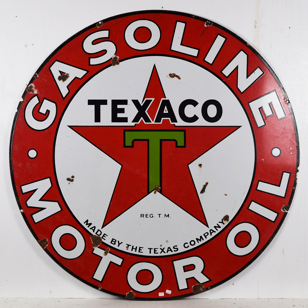 Texaco Gasoline Round Porcelain Sign Texas Company 42 Inch Diameter Double Sided