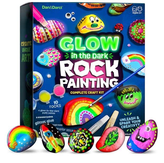 Bright glow-in-the-dark rock painting kit for children, perfect for fun, imaginative crafts and holi.