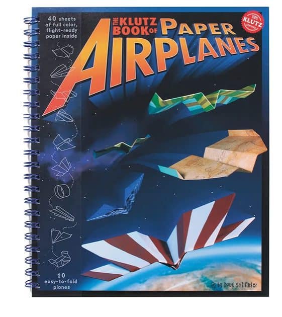 Kids paper airplane book with colorful foldable planes for creative play.