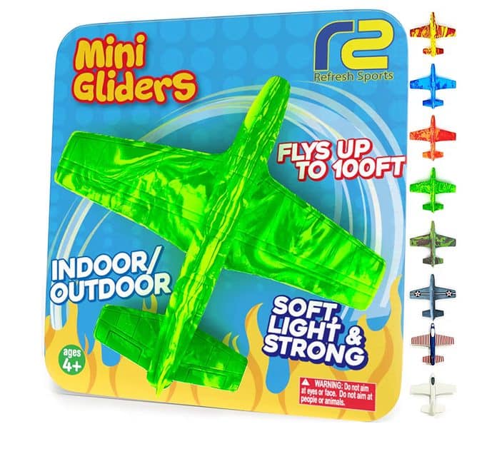 Colorful mini glider airplane for indoor and outdoor play, flying up to 100 feet. Safe, lightweight,.