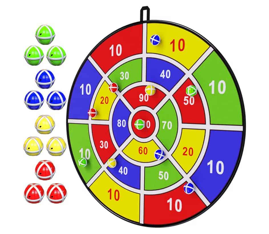 Colorful kids' dartboard game with soft darts for safe indoor play.