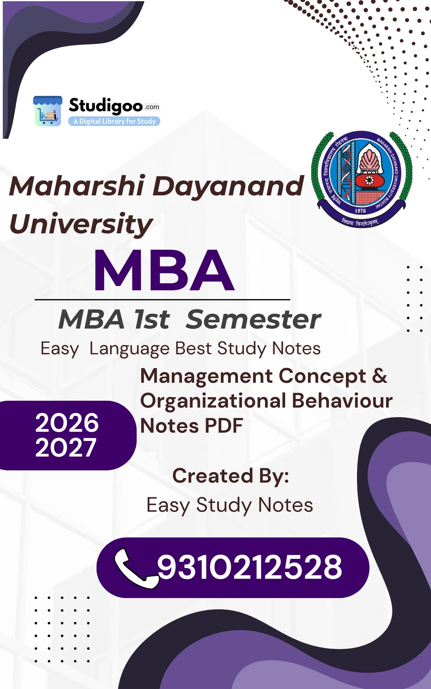 MDU MBA 1st Semester Management Concept & Organizational Behaviour Notes