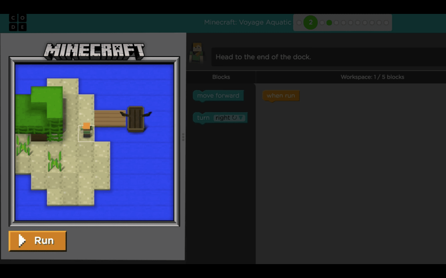 This lesson works well for any students old enough to read (ages 6+). Minecraft Voyage Aquatic Code Org