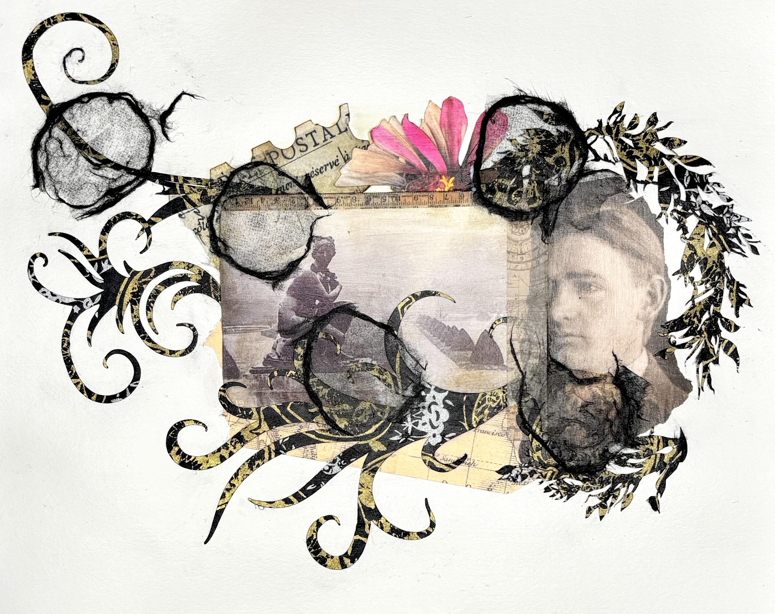 Fleur, Mixed Media Collage on Paper