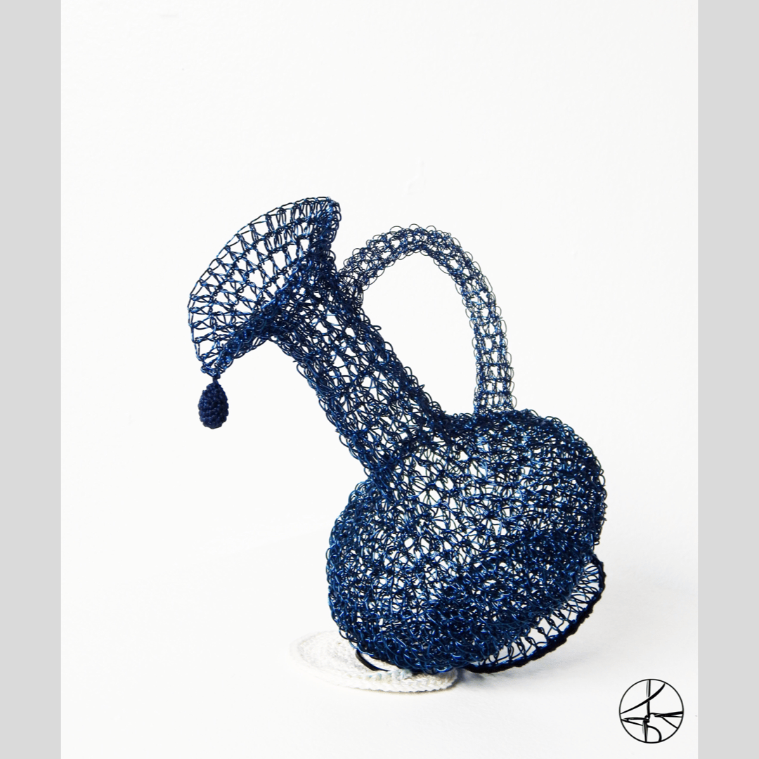 Hand-crocheted wire vessel, ewer
