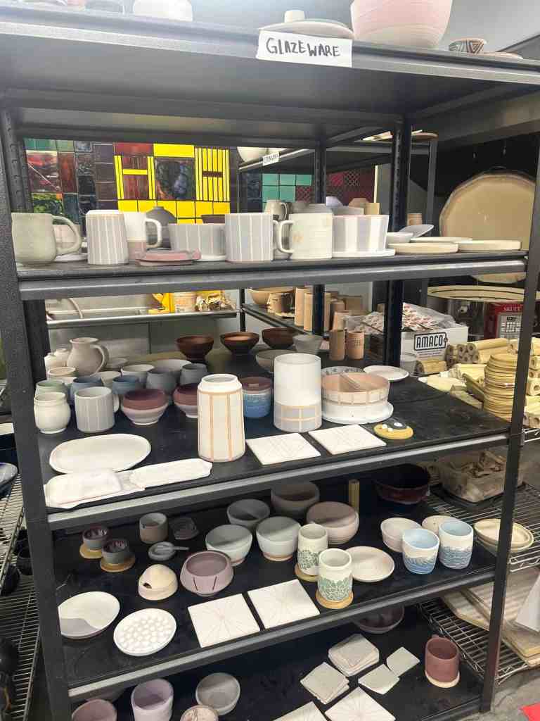 Racks of bisque ware clay