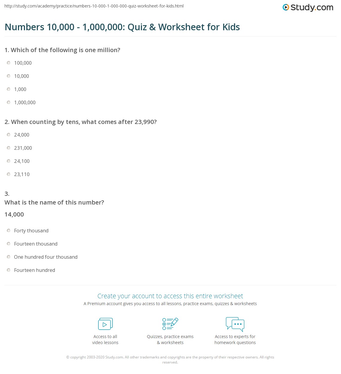 numbers 10 000 1 000 000 quiz worksheet for kids study com
