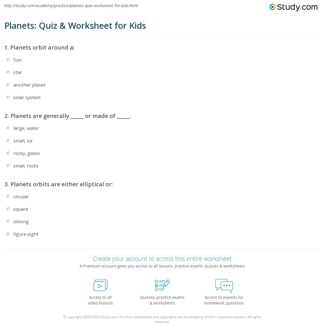 Fun planet facts for kids including photos; Planets Quiz Worksheet For Kids Study Com