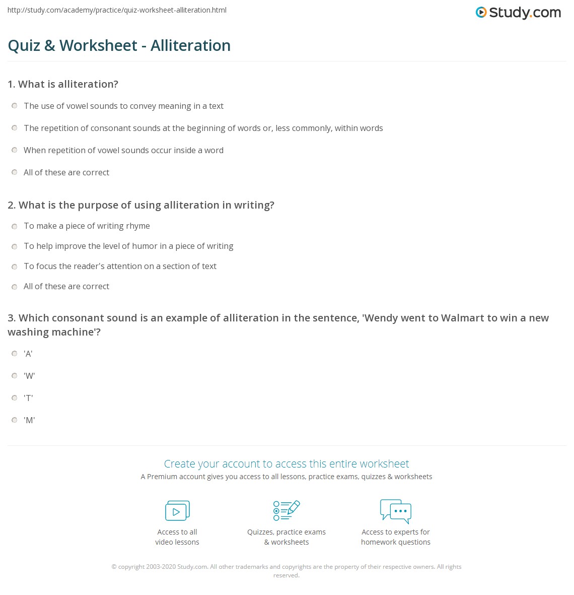 We are dedicated to building the best english. Quiz Worksheet Alliteration Study Com