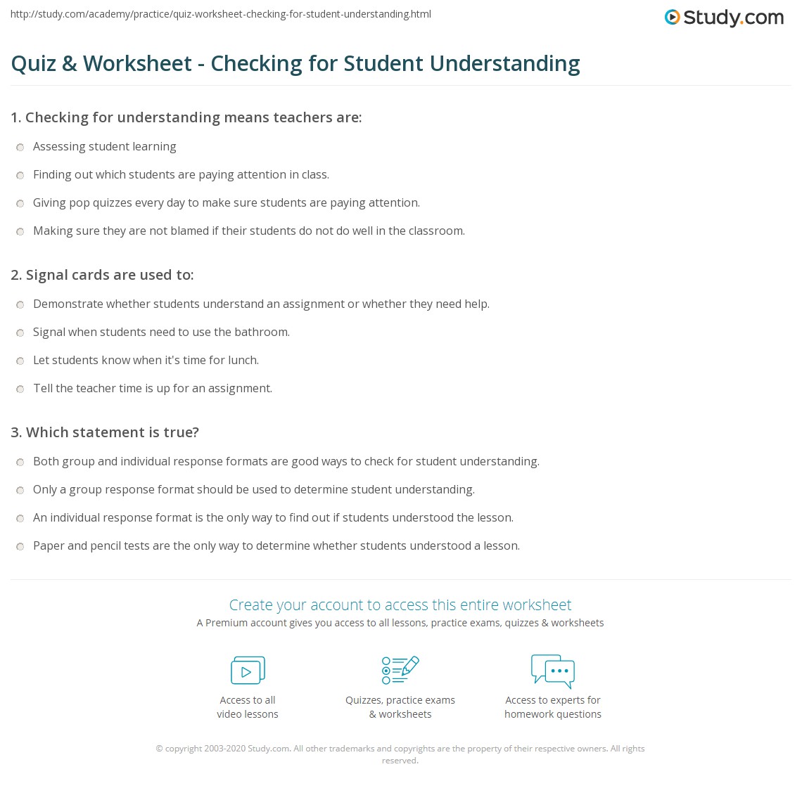 They check for understanding along the way and guide teacher decision making about future instruction; Quiz Worksheet Checking For Student Understanding Study Com