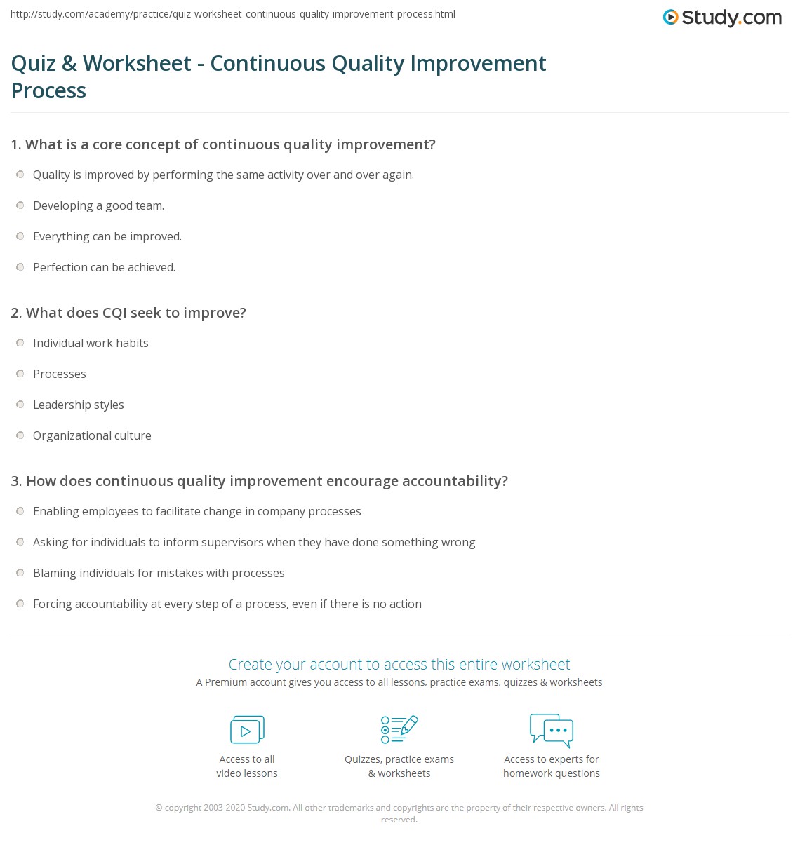 Quiz & Worksheet Continuous Quality Improvement Process