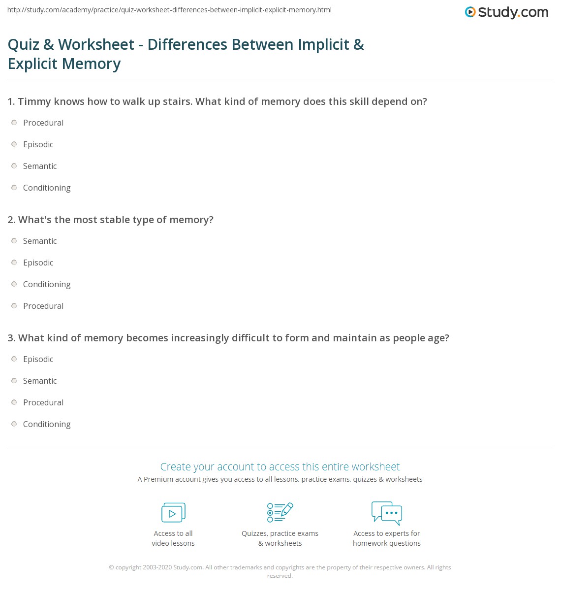 Physics is one of the most popular academic subjects (in the united states. Quiz Worksheet Differences Between Implicit Explicit Memory Study Com