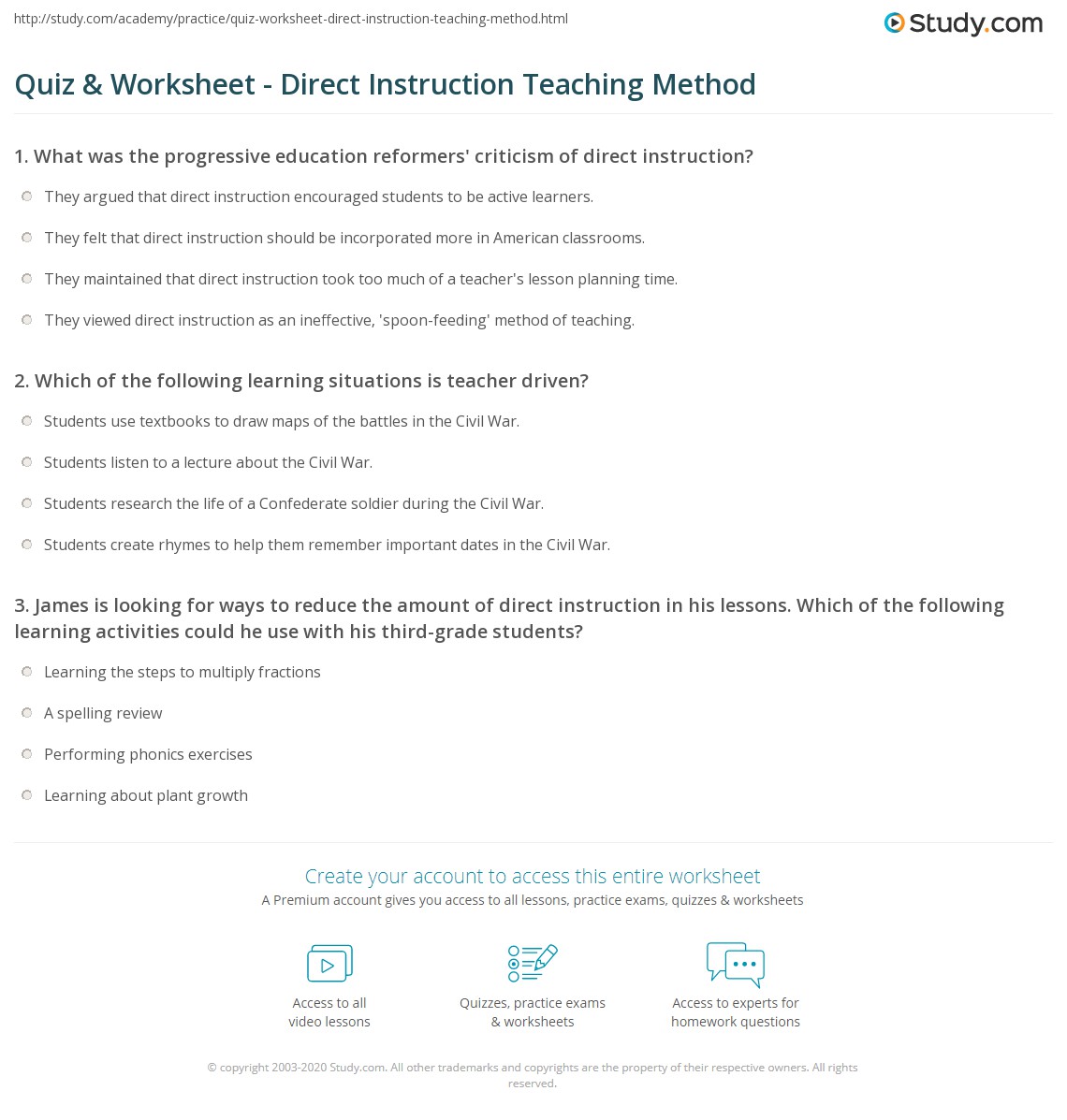 Models are used to select and to structure teaching strategies, methods,. Quiz Worksheet Direct Instruction Teaching Method Study Com