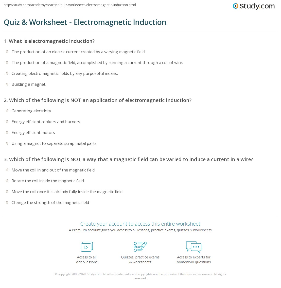 Quiz Worksheet Electromagnetic Induction Study Com Quiz Worksheet Electromagnetic Induction Study Com