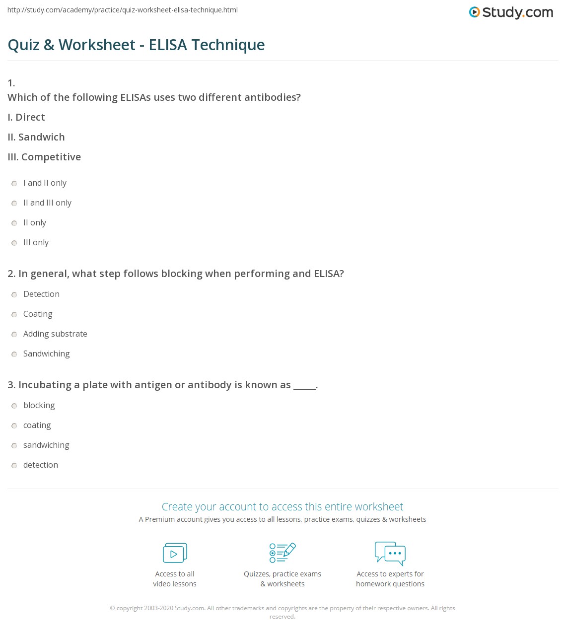 An elisa, like other types . Quiz Worksheet Elisa Technique Study Com