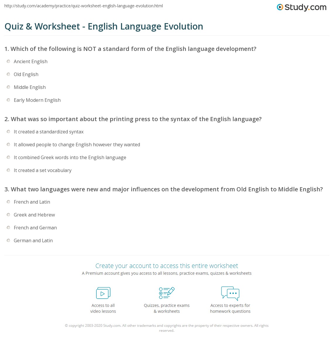 Use it to prep for your next quiz! Quiz Worksheet English Language Evolution Study Com
