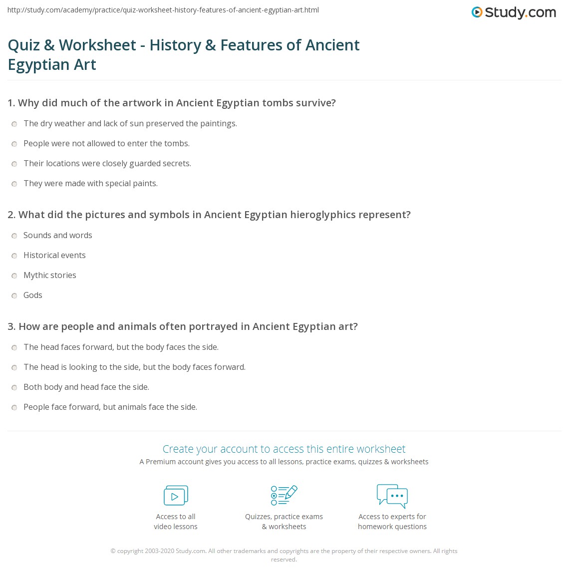 quiz worksheet history features of ancient egyptian art study com