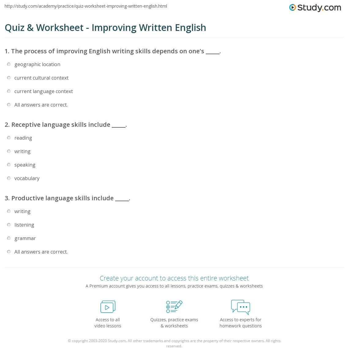 quiz worksheet improving written english study com