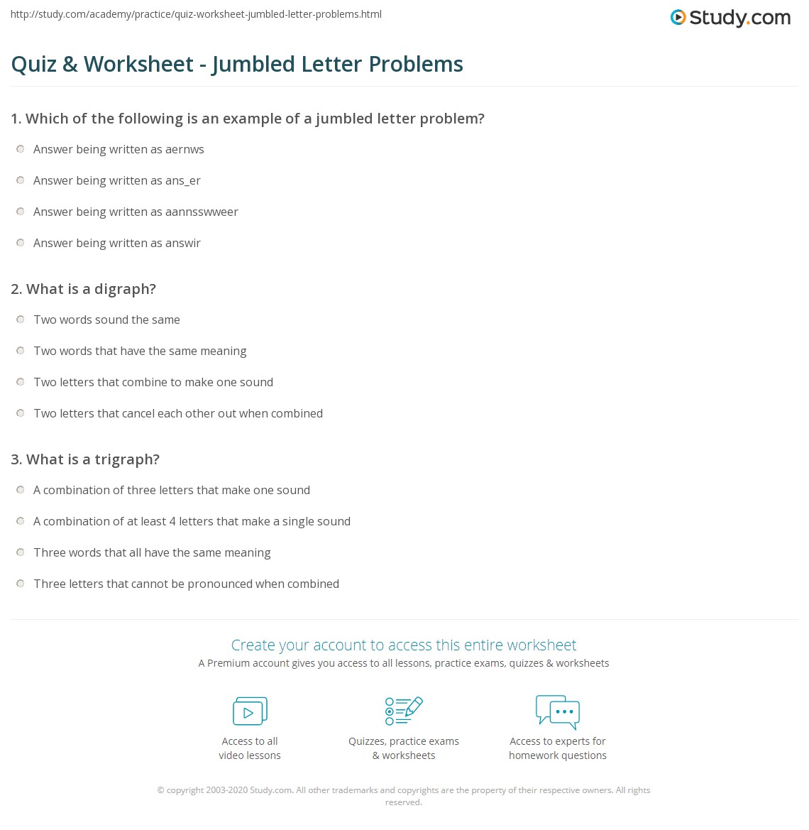 quiz worksheet jumbled letter problems study com
