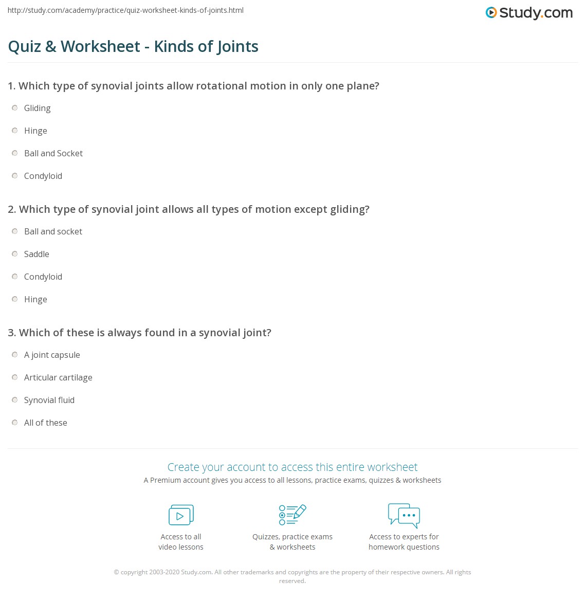 Knee and hip replacements aren't just. Quiz Worksheet Kinds Of Joints Study Com