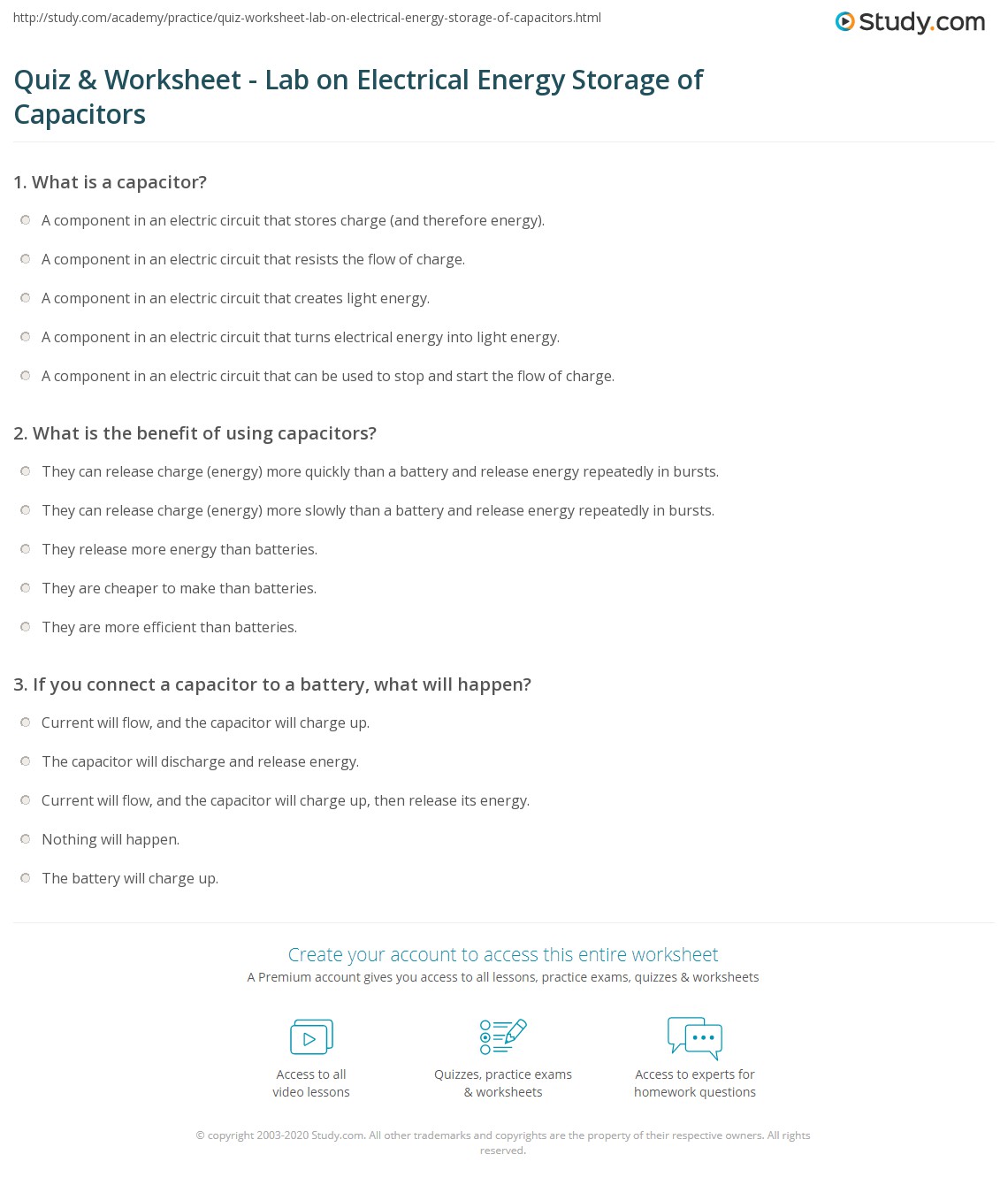Quiz Worksheet Lab On Electrical Energy Storage Of Quiz Worksheet Lab On Electrical Energy Storage Of
