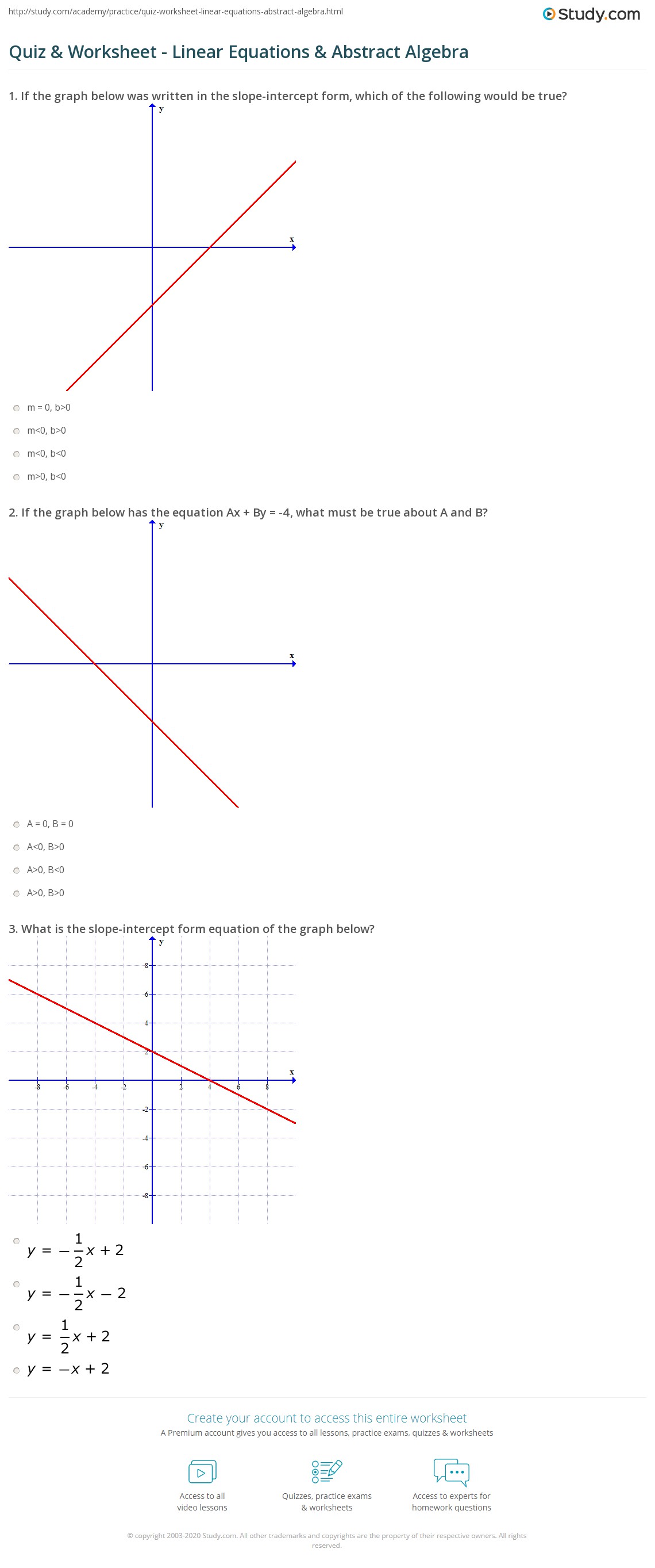 Quiz Worksheet Linear Equations Abstract Algebra