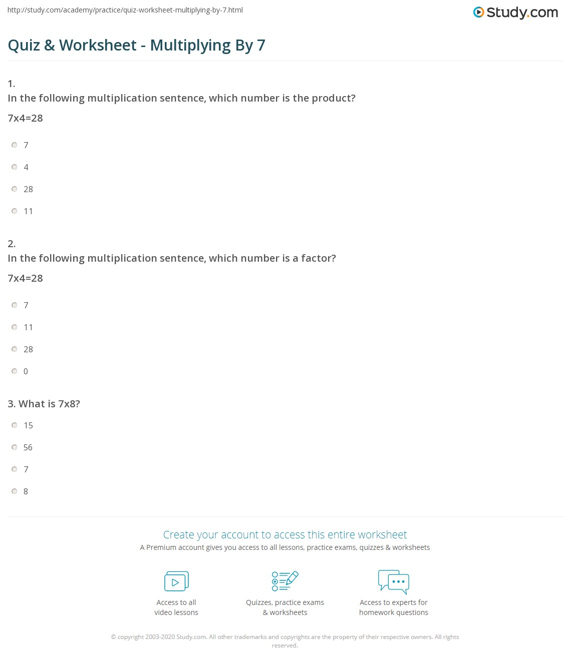 10.11.2020 · grade 7 algebraic expressions worksheets. Quiz Worksheet Multiplying By 7 Study Com